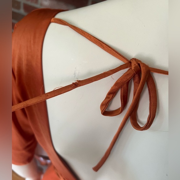 Whimsy+Row NWT Burnt Orange Lola Satin Wrap Midi - Picture 7 of 10